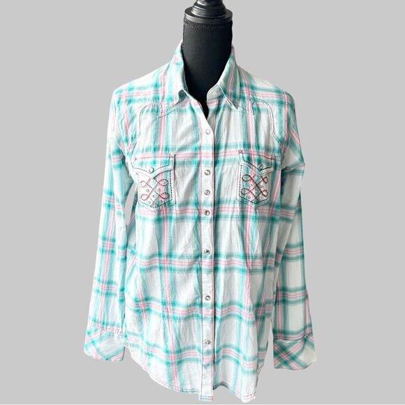 Rock 47 by Wrangler Sequins Embroidered Cowgirl Shirt - Picture 1 of 15